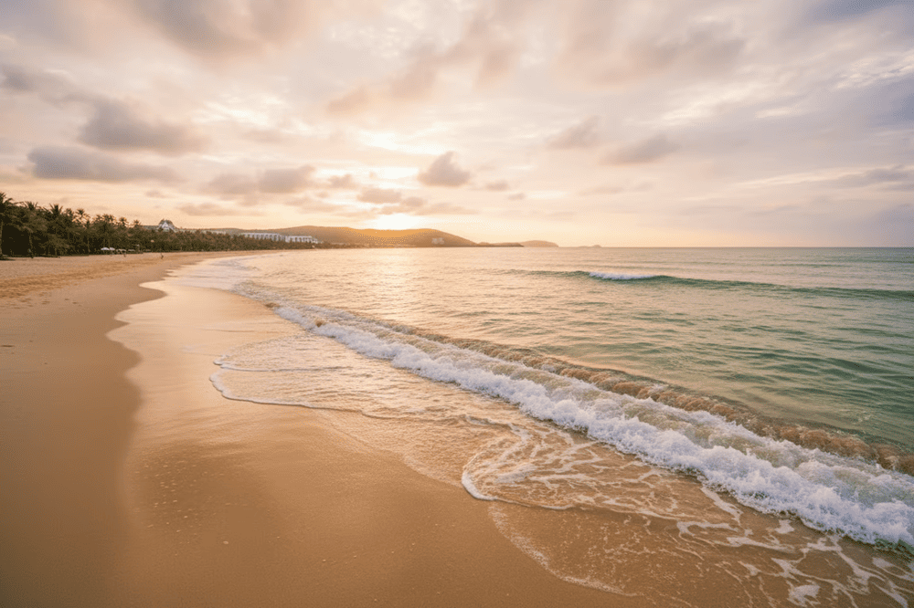 Khem Beach boasts rare, untouched tranquility with crystal-clear water and soft white sand, making it a perfect spot to unwind in nature